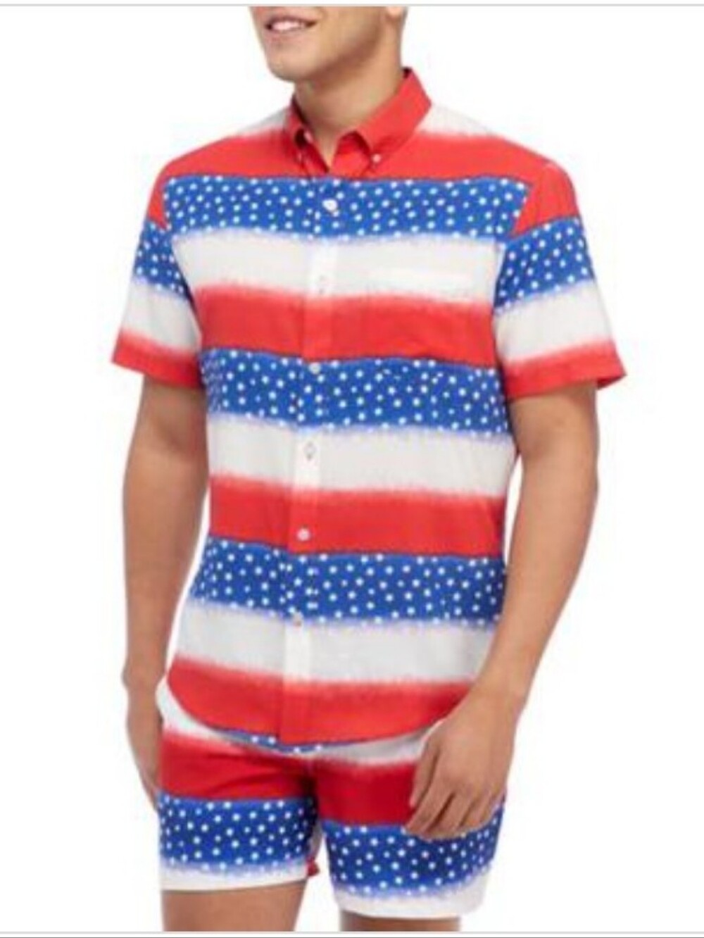Cabana by Crown & Ivy Men's Short Sleeve Woven American Flag Stripe Shirt